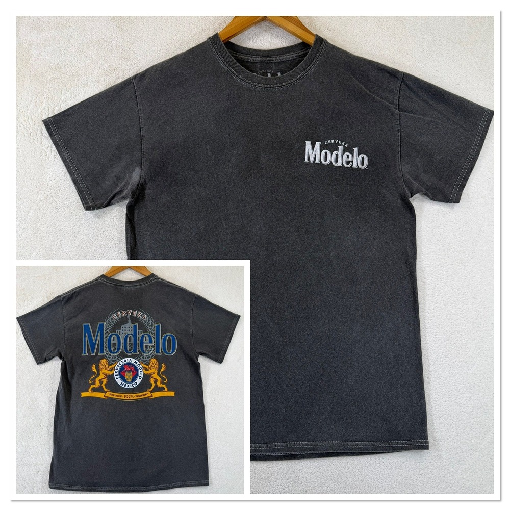 Modelo Cerveza Graphic T-Shirt Mens Medium Washed Black Short Sleeve Cotton Tee